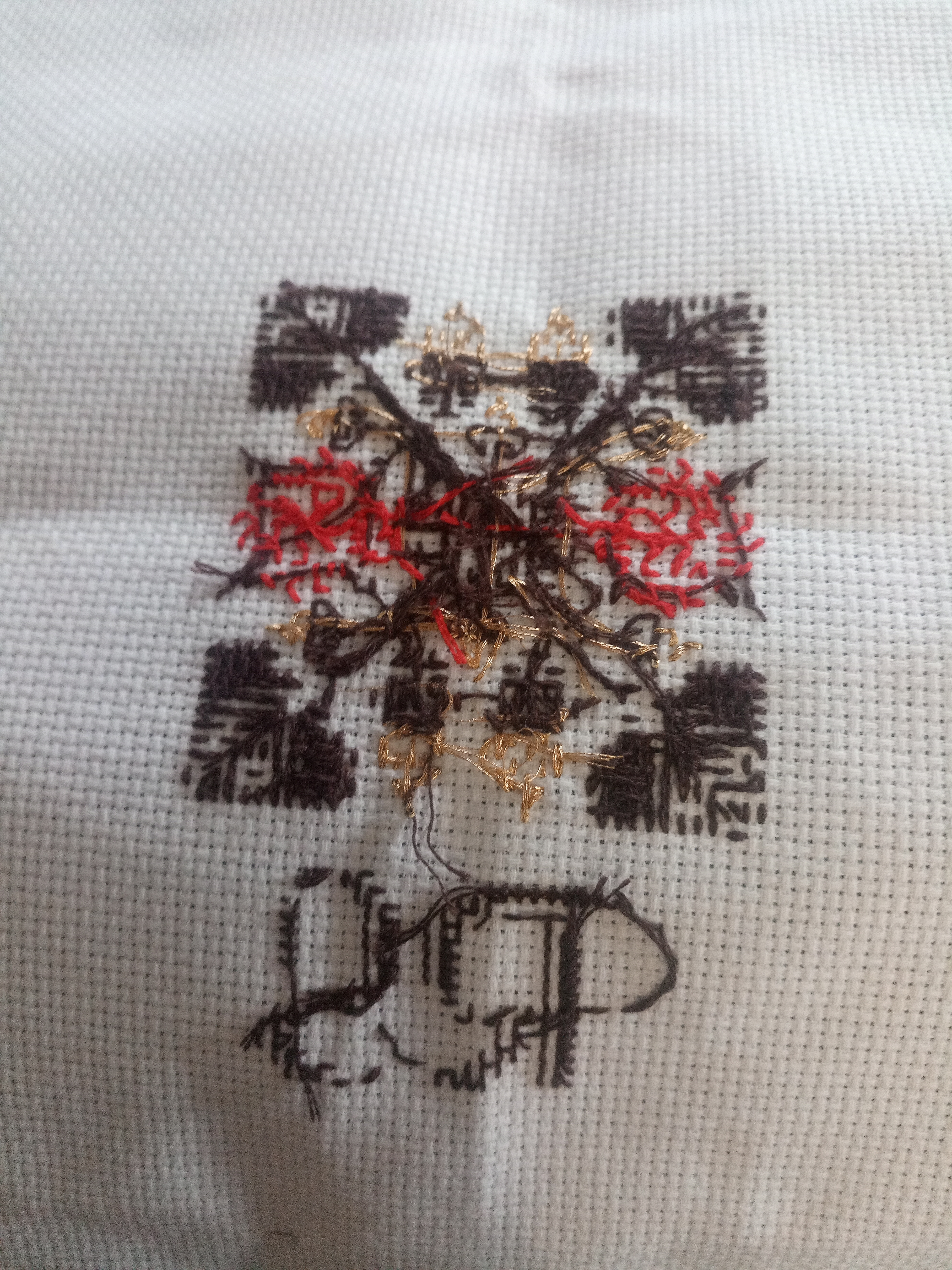 Embroidered Jewelry Box Lid (part worked, reverse)